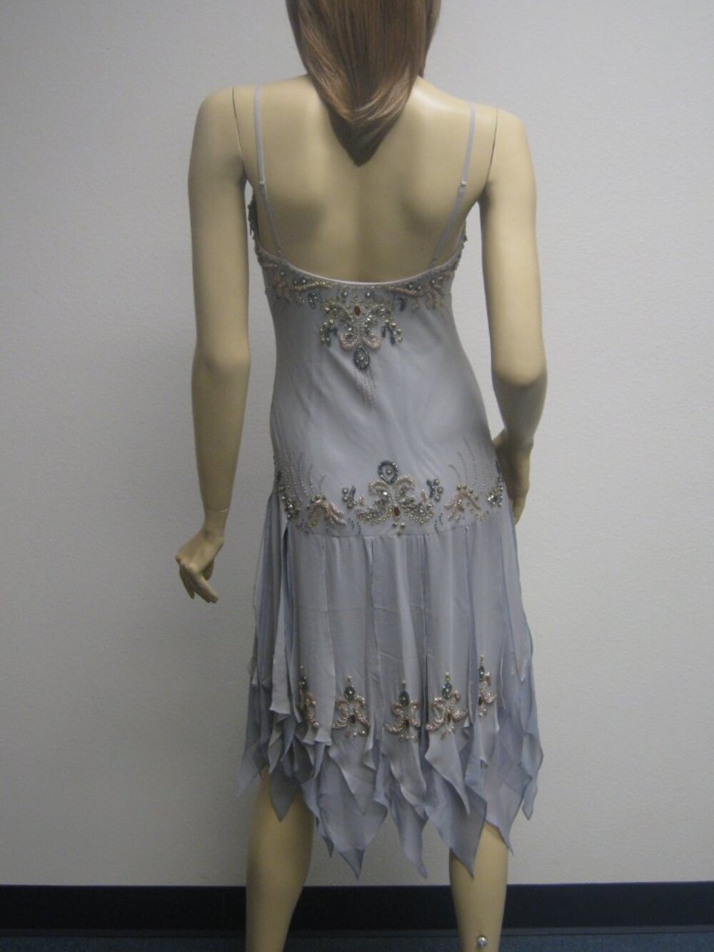 Sue Wong Nocturne Dress Y2K Cocktail 76 Flapper Grey Silver Gold Beaded Art Deco - Picture 8 of 16
